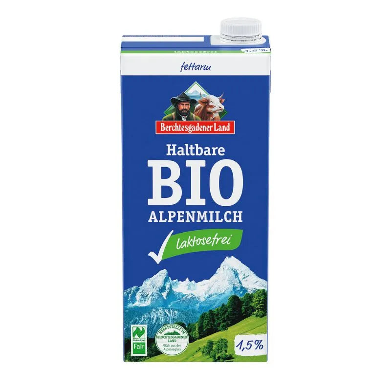 BERCHTESGADENER - БИО МЛЯКО АЛПИЙСКО С ДЪЛЪГ ЖИВОТ UHT БЕЗ ЛАКТОЗА - 1.5% - 1 л